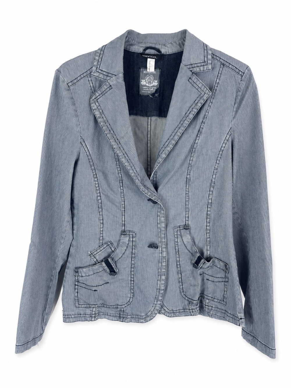 Bianca Sailing Club Striped Denim Blazer Nautical Fitted Jacket US 6 - Picture 2 of 9